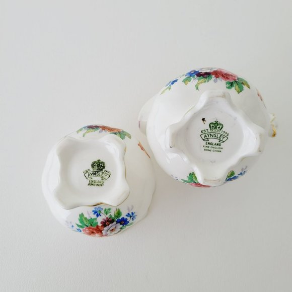 Vintage Aynsley Demitasse Floral 4fl. oz. Footed Creamer & Sugar Bowl, England - Picture 13 of 15